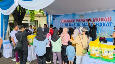 Ribuan Kilogram Beras Ludes Terjual Melalui Program Gerakan Pangan Murah, Ditreskrimsus Polda Kalsel.