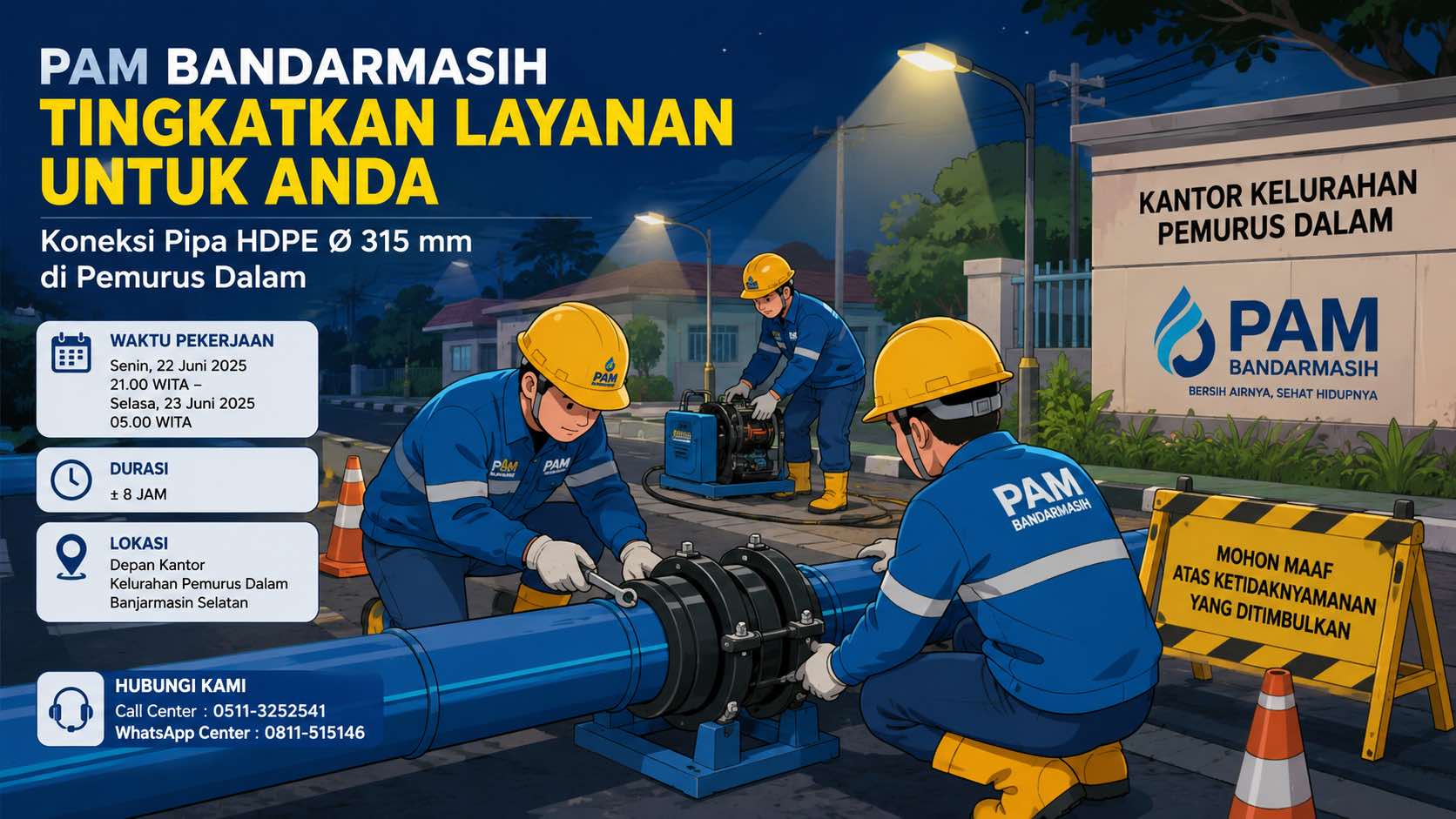 Tingkatkan Kualitas Pelayanan, PAM Bandarmasih Lakukan Koneksi Pipa di Pemurus Dalam